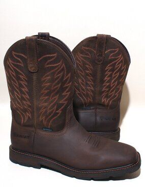 Mens Ariat Boots Size 12 D Groundbreaker H2O Brown Leather Waterproof Work Boot